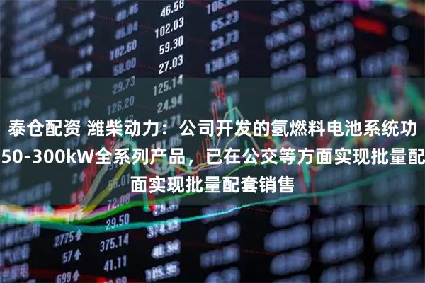 泰仓配资 潍柴动力：公司开发的氢燃料电池系统功率覆盖50-300kW全系列产品，已在公交等方面实现批量配套销售