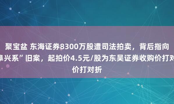 聚宝盆 东海证券8300万股遭司法拍卖，背后指向“阜兴系”旧案，起拍价4.5元/股为东吴证券收购价打对折